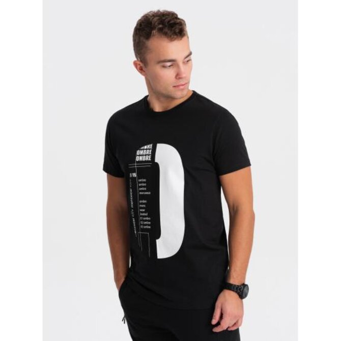 Pánské bavlněné tričko s potiskem V3 OM-TSPT-0166 černé Černá, XL