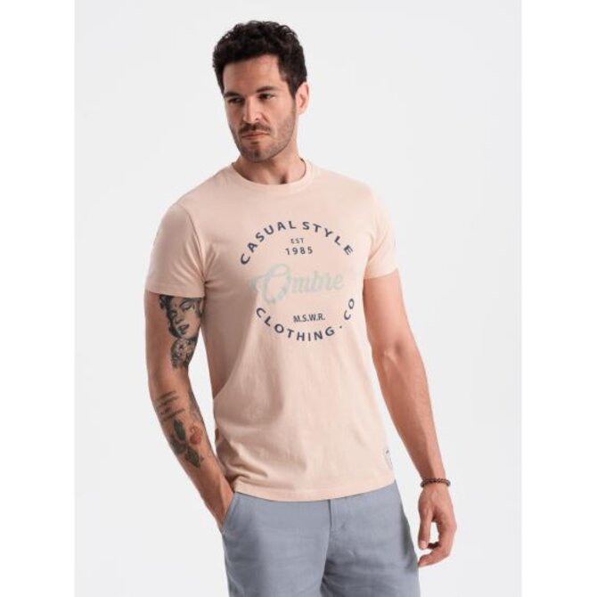 Pánské tričko s potiskem Ombre Casual Style bledě růžové Růžová, S