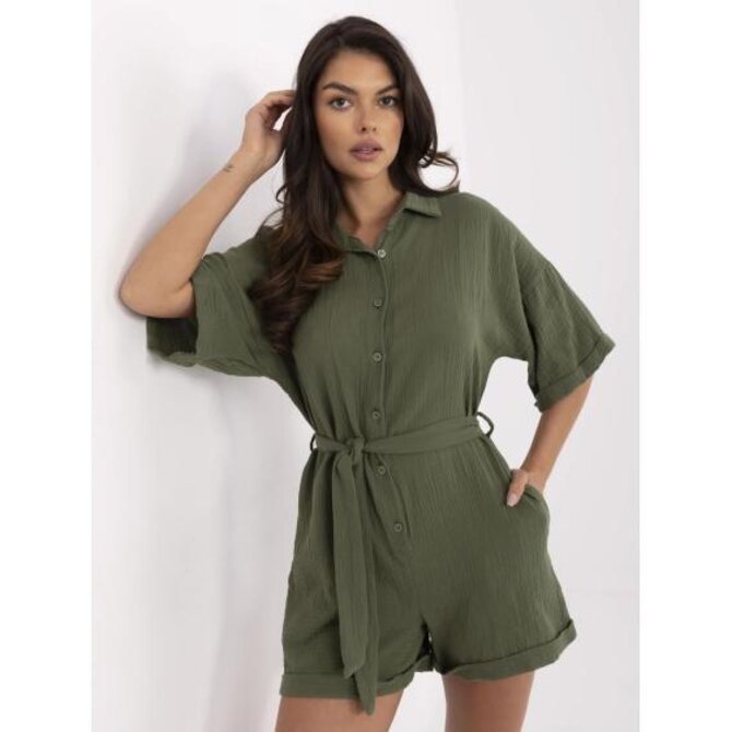 Khaki mušelínový overal s vázacím páskem Khaki, Univerzální