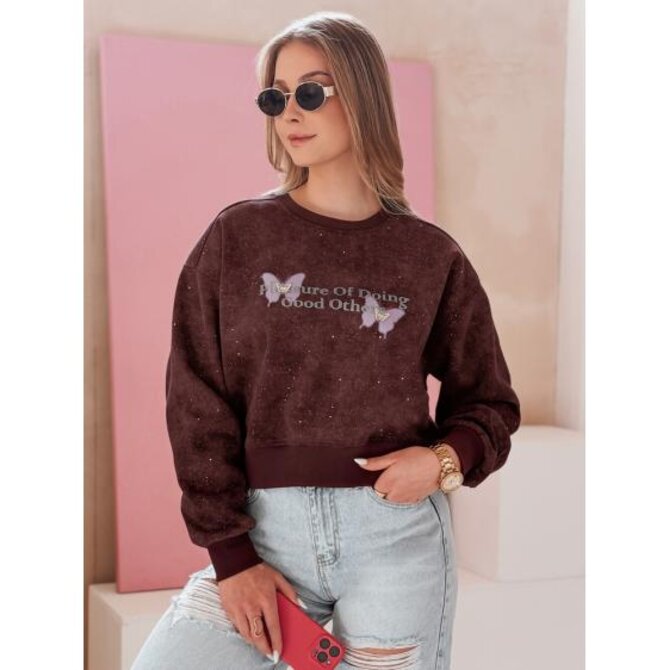 Dámská oversize mikina tie-dye s motýly SPARKI vínová Kaštanová, Univerzální