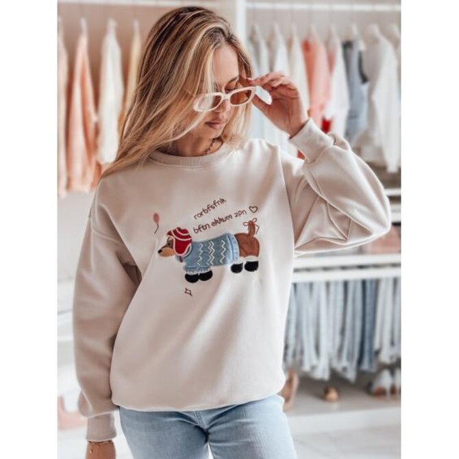 Dámská oversize mikina s výšivkou DOGSWEETY cappuccino Béžová, Univerzální