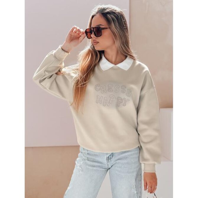 Dámská oversize mikina s potiskem HAPIRES cappuccino Béžová, Univerzální