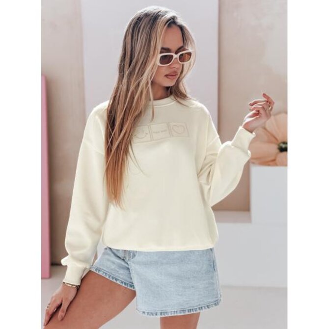 Dámská oversize mikina s výšivkou EASYJOY máslová Bílá, Univerzální