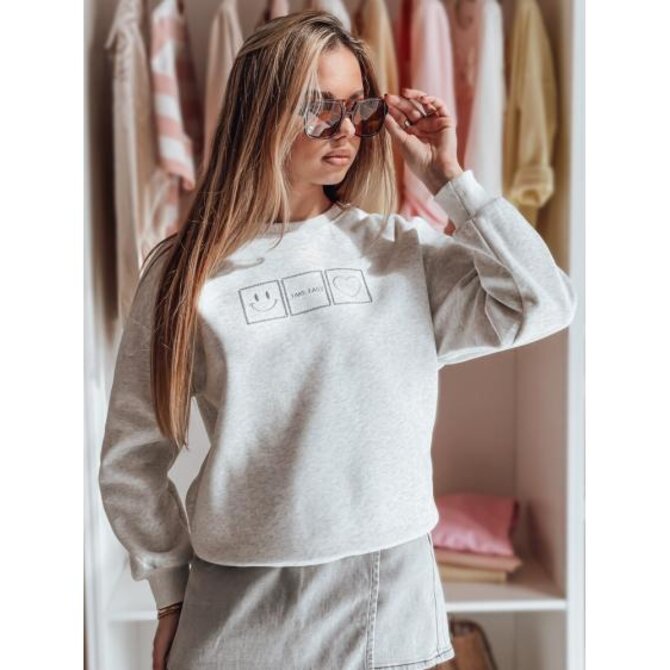 Dámská oversize mikina s výšivkou EASYJOY šedá Břidlicová, Univerzální