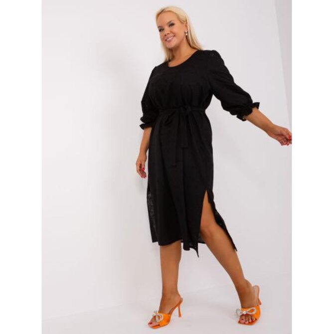 Dámské šaty s 3/4 rukávy plus size YEARA černé Černá, 48