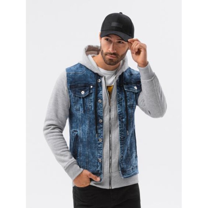 Pánská džínová bunda C322 denim/šedá Šedá, L