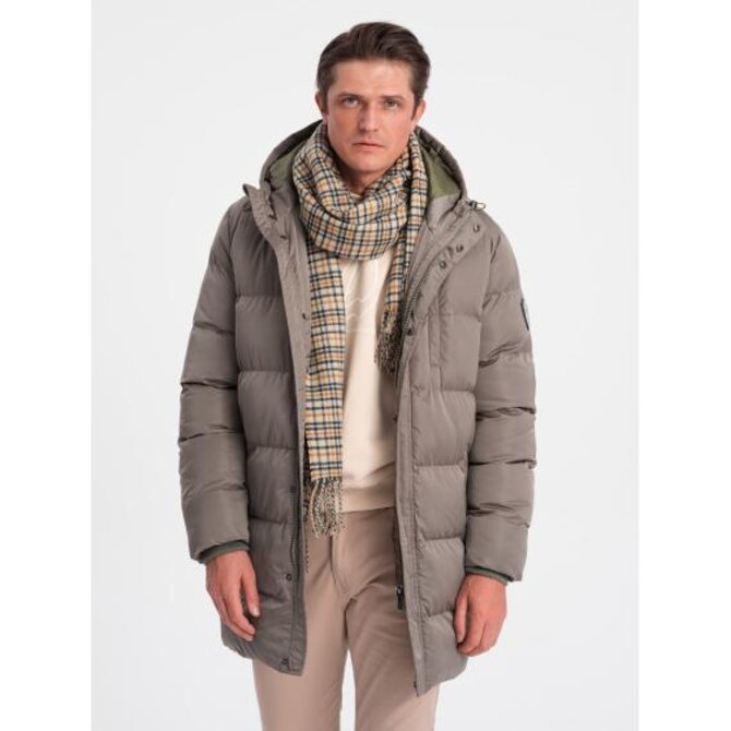 Pánská dlouhá zimní prošívaná bunda V1 OM-JALJ-0147 khaki Khaki, XXL