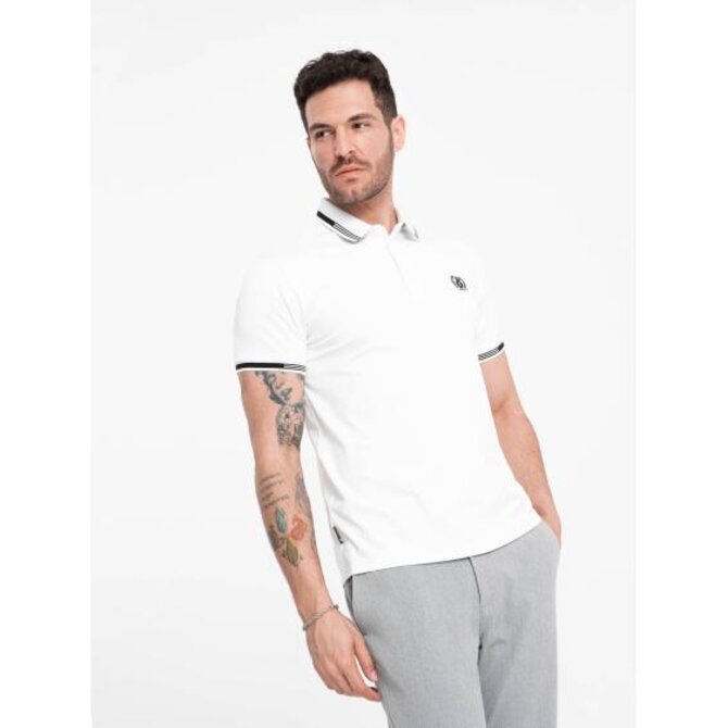 Pánské elastanové polo tričko s kontrastními prvky V1 OM-POSS-0123 bílé Bílá, XL