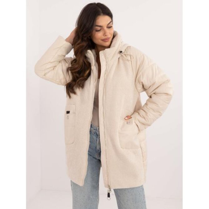 Dámská bunda s lesklou nití světle béžová Béžová, S
