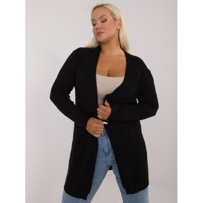Dámský kardigan s dlouhými rukávy plus size černý Černá, XXL/XXXL