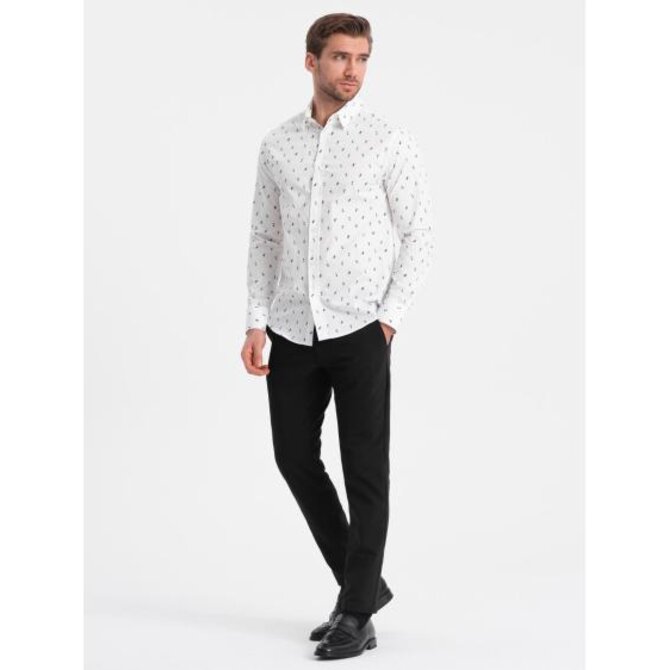 Pánská vzorovaná bavlněná košile SLIM FIT bílá Bílá, L