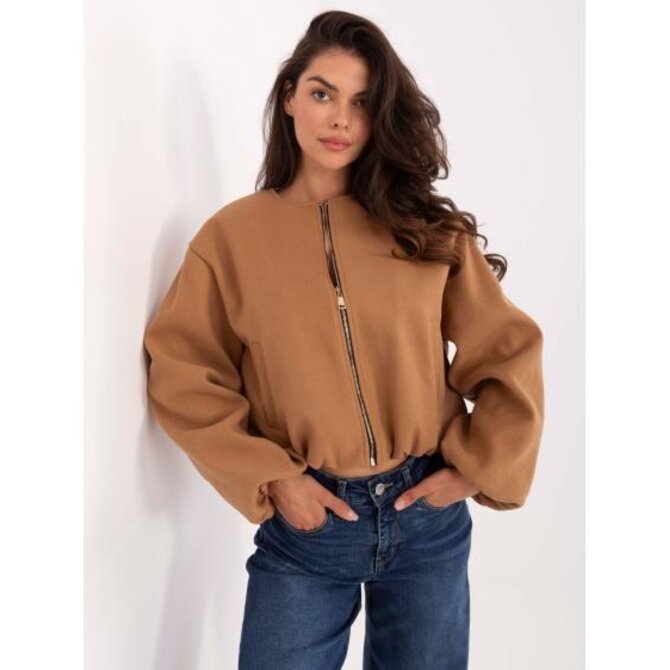Krátká kabát v barvě camel s zipem RUE PARIS Karamelová, Univerzální
