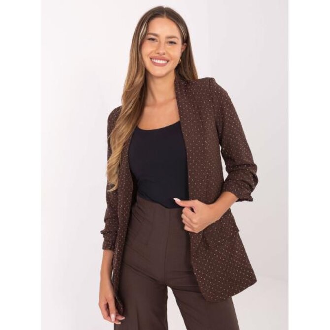 Hnědá elegantní sako s kamínky Hnědá, Univerzální
