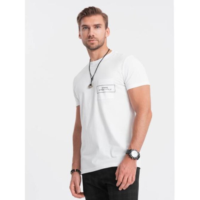 Pánské bavlněné tričko Ombre Streetstyle s potiskem kapes bílé V8 OM-TSCT-0108 Bílá, L