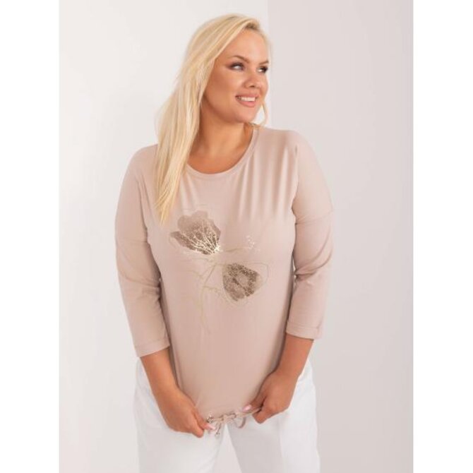 Dámská halenka plus size s potiskem béžová Béžová, Univerzální