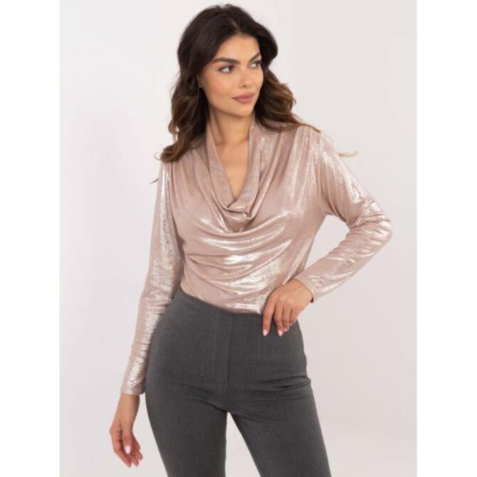 Béžová vypasovaná společenská halenka s třpytivým výstřihem Béžová, Univerzální