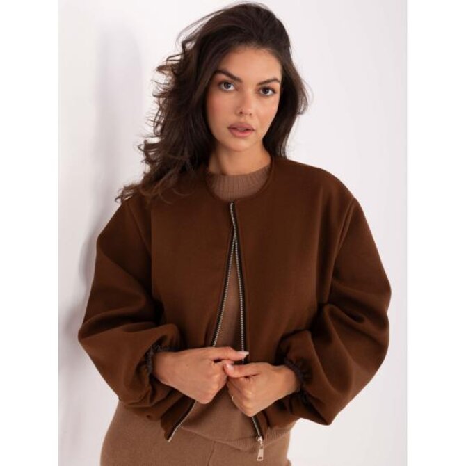 Hnědá bunda s nafouknutými rukávy RUE PARIS Hnědá, Univerzální