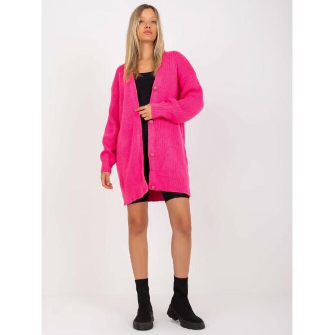 Fluo růžový dlouhý svetr s knoflíky RUE PARIS Růžová, Univerzální