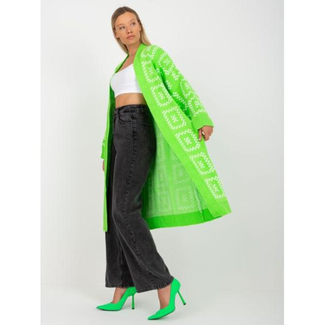 Fluo zelený dlouhý oversize kardigan RUE PARIS Zelená, Univerzální