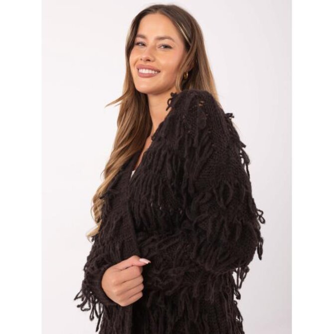 Tmavě hnědý kardigan ve stylu boho RUE PARIS Hnědá, Univerzální