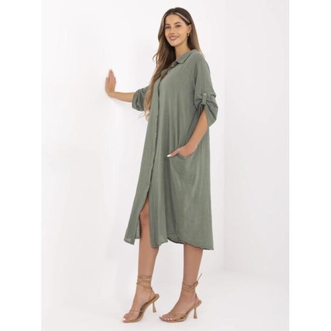 Khaki letní šaty s 3/4 rukávy OCH BELLA Khaki, Univerzální