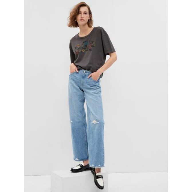 Tričko s květinovým logem Černá, XS