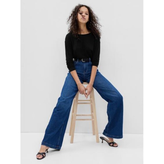 Lněné tričko s dlouhým rukávem Černá, XXS