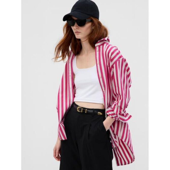 Pruhovaná košile oversized Růžová, XXS