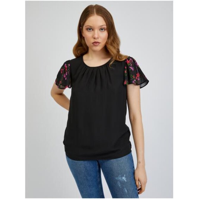 Černé dámské vzorované tričko Černá, S