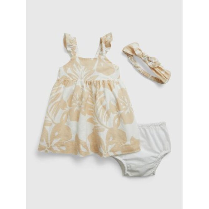 Baby lněné šaty s čelenkou Béžová, 18-24M