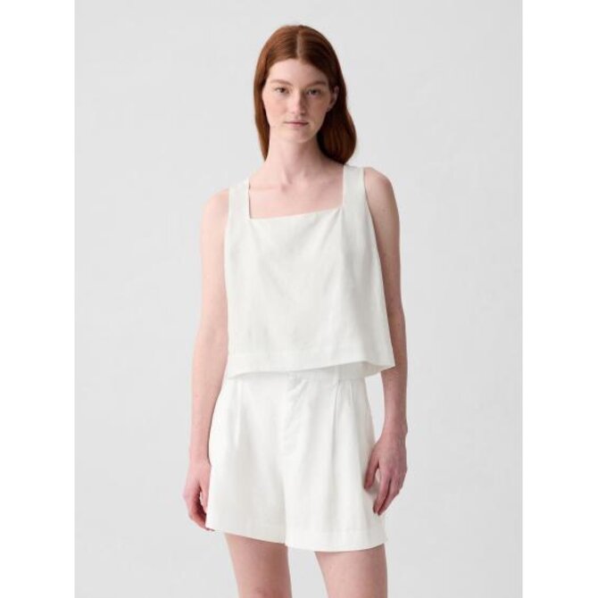 Lněný crop top Bílá, XL