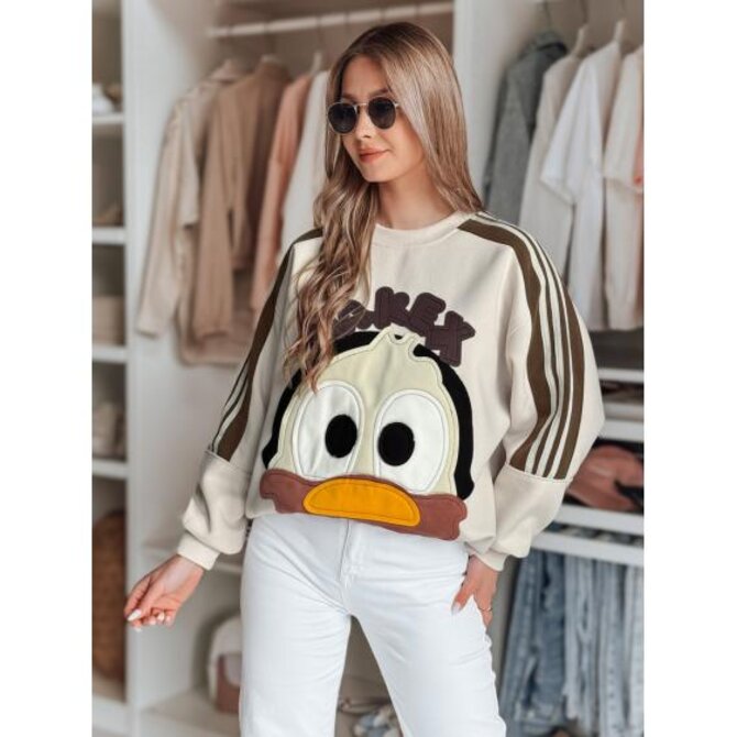 Dámská oversize mikina s nášivkami CUTE MAKEX béžová Béžová, Univerzální