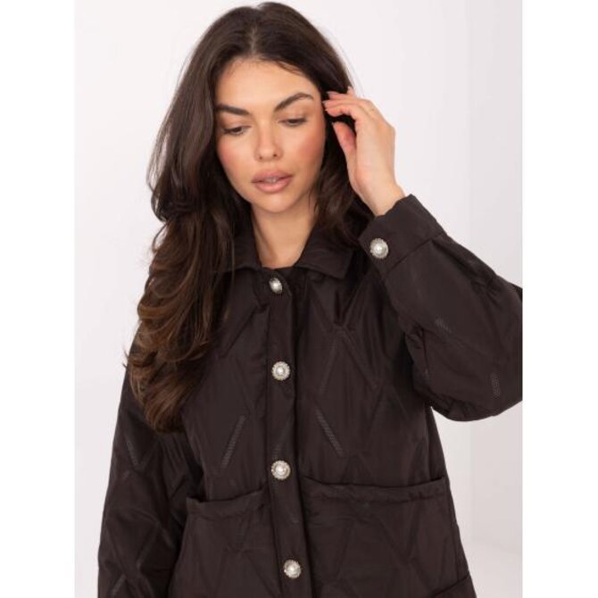 Čokoládová prošívaná bunda s kapsami RUE PARIS Hnědá, Univerzální