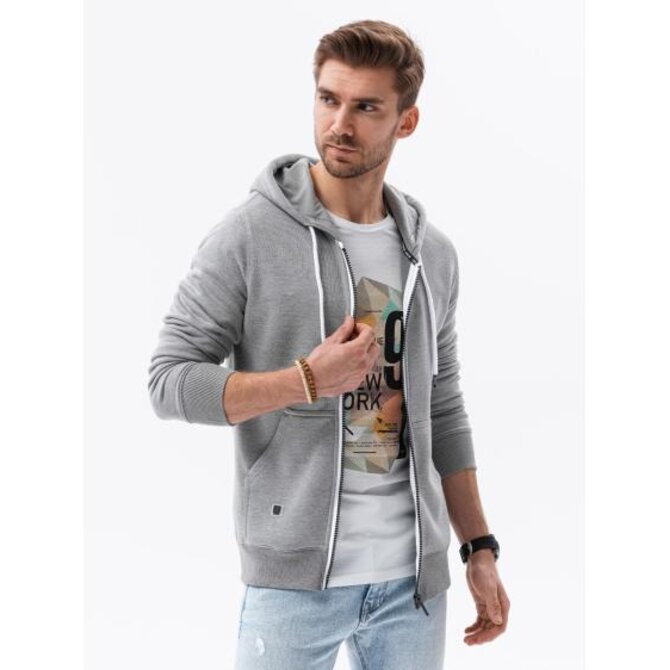 Pánská mikina na zip FREDDY šedá melange Šedá, XXL