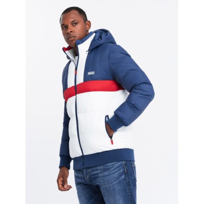 Pánská barevná retro sportovní bunda - modrá a bílá V1 Modrá, S