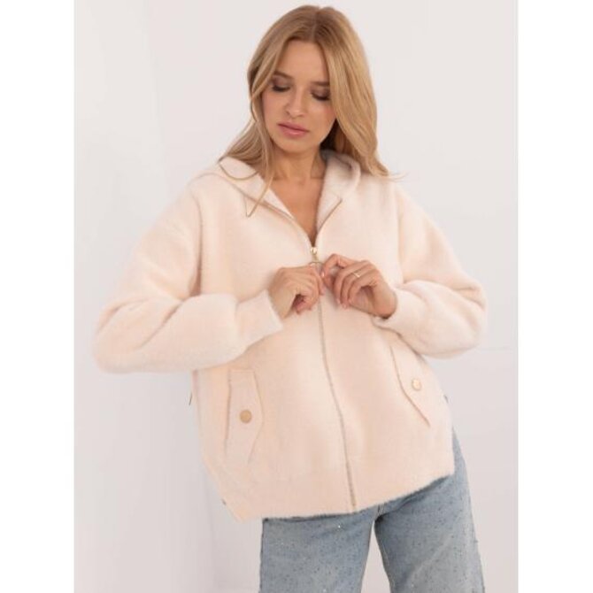 Online krémová bunda z alpaky s kapucí Béžová, Univerzální