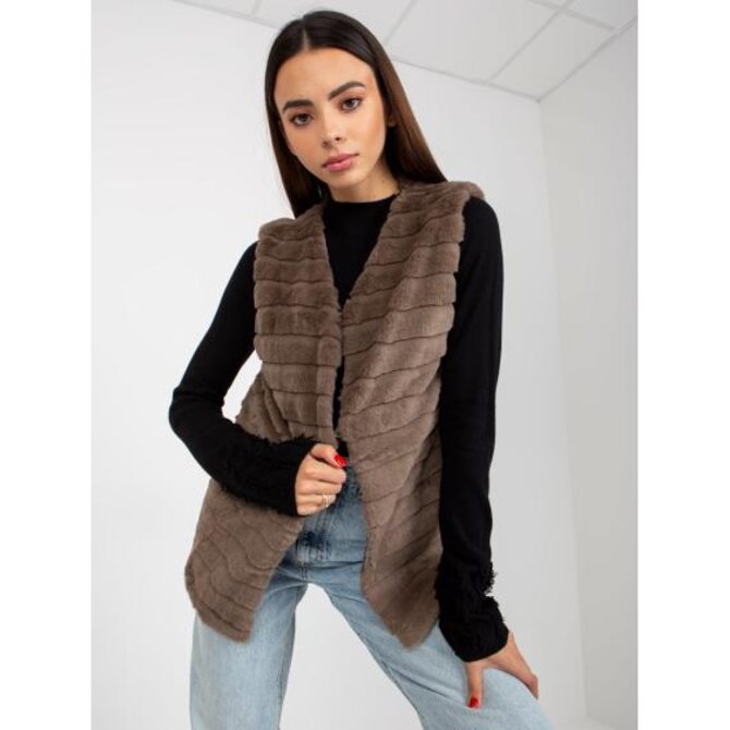 Dámská vesta s kožešinovou podšívkou Softy OCH BELLA hnědá Hnědá, 2XL