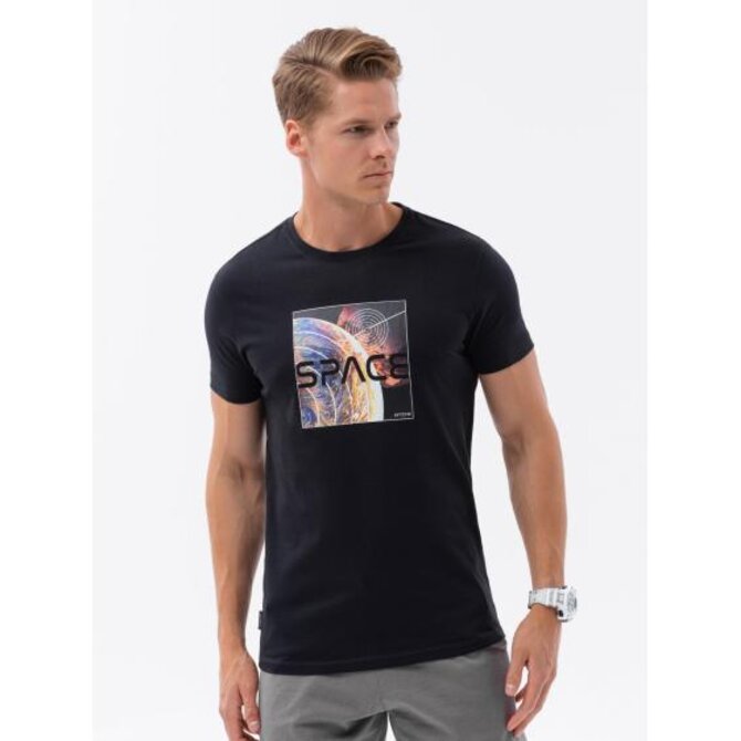 Pánské bavlněné tričko s vesmírným potiskem černé V1 S1755 Černá, S