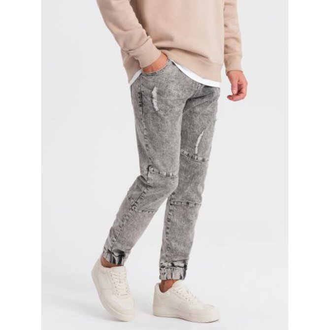 Pánské mramorované kalhoty JOGGERS šedé Šedá, XL