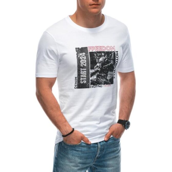 Pánské tričko s potiskem S1952 bílé Bílá, XXL