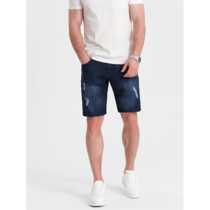 Pánské džínové kraťasy s dírami V3 OM-SRDS-0146 tmavě modré Modrá, S