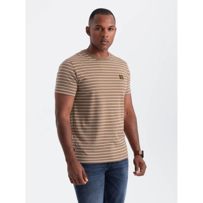 Pánské pruhované tričko s nášivkou Ombre Design hnědobílé Bílá, S