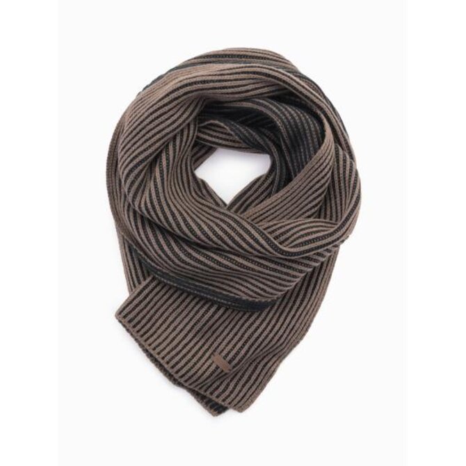 Pánská pletená šála s dvoubarevnými pruhy - hnědá a černá Černá, Univerzální