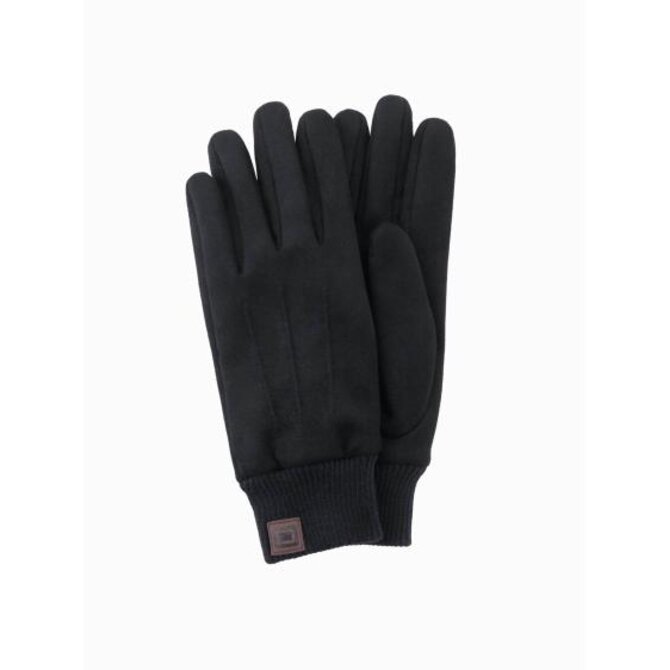 Pánské rukavice z eko semiše s lemem - černé Černá, Univerzální