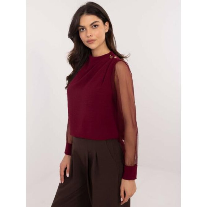 Bordó společenská halenka se síťovanými rukávy Kaštanová, Univerzální