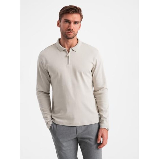 Pánská polokošile s dlouhým rukávem a límcem na zip - popelavá V2 OM-POLS-0130 Šedá, XL