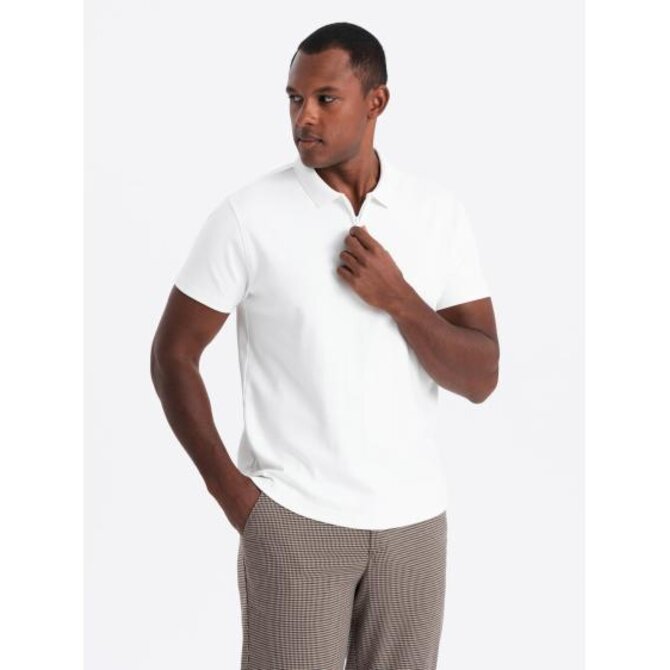 Pánská melanžová polokošile s pruhovaným límcem - černá V1 OM-POSS-0109 Bílá, XL