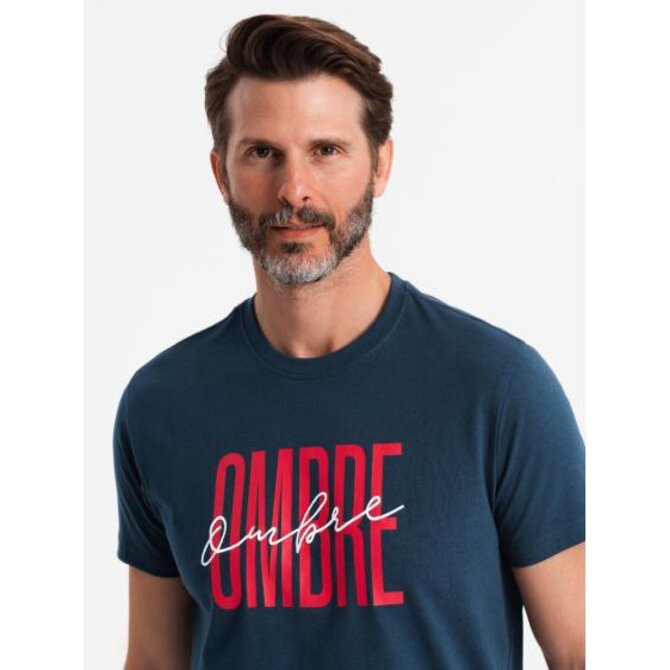 Pánské bavlněné tričko s jemnou výšivkou - krémová V2 Námořnická modrá, M