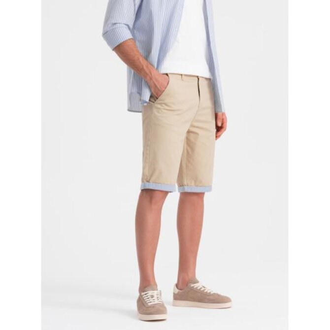 Pánské chinos šortky s kontrastním ohrnutím - pískové V10 W421 Písková, XXL