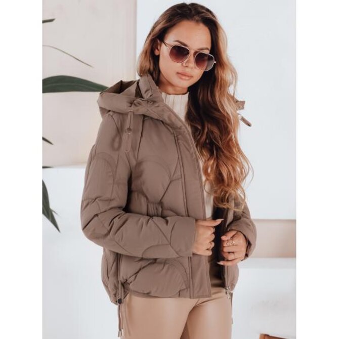 Dámská zimní bunda LOVEWARM krátká prošívaná s kapucí tmavě béžová Khaki, L